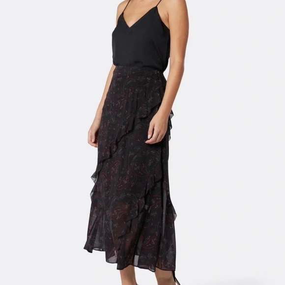 Women’s Joie Caillie Silk Midi Skirt Caviar Multi Black - Size 00